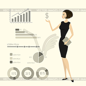 Beauty business woman and infographics template - vector image