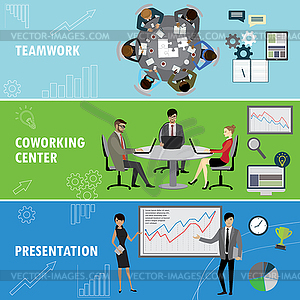 Set business banner. Teamwork,coworking and - royalty-free vector clipart