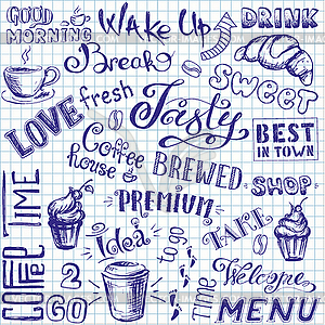 Coffee to go, cups, mugs, beans a - vector clipart