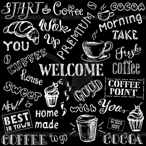 Coffee seamless pattern with lettering, - vector clip art