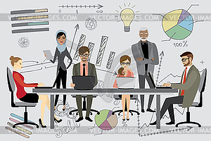 People working on computer flat style cartoon, - vector clip art