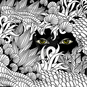 Summer zentangle floral background and Scary eyes - vector clip art