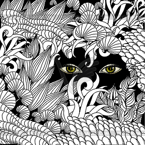 Летний zentangle цветочный фон и страшные глаза - иллюстрация в векторном формате