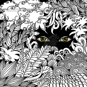 Summer zentangle floral background and Scary eyes - vector clipart