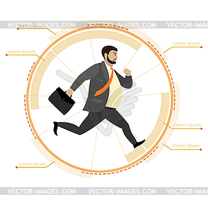 Businessman running in circle, infographic template - vector image