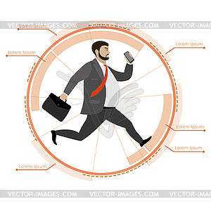 Businessman running in circle, infographic template - vector image