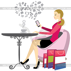 Lady is drinking coffee - vector image