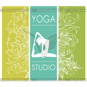 Card for Woman yoga studio with floral ornament, - vector clipart