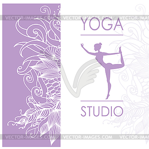 Card for Woman yoga studio with floral ornament, - vector clipart