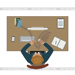 Business man sitting desk working Royalty Free Vector Image