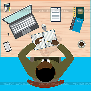 Афро-американский бизнесмен работает с ноутбуком - изображение векторного клипарта