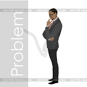 Black Businessman thinks about problem - vector image