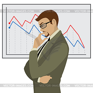 Businessman thinks about problem - vector clipart