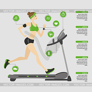 Fashion girl running on treadmill - vector clipart