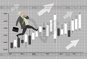 Businessman or office worker run on chart with - vector clipart