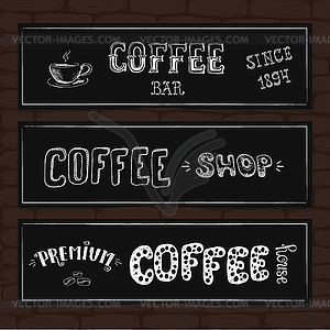 Set of typography design banners on brick background - vector image