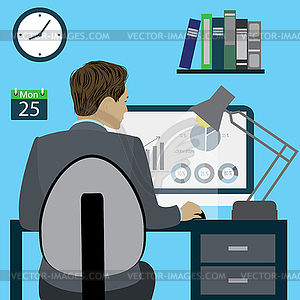 Business woman at office, flat design - vector clip art