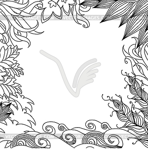 Doodle nature frame. Monochrome design style - royalty-free vector image