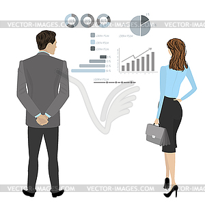 Businessman and business woman full length back - vector image