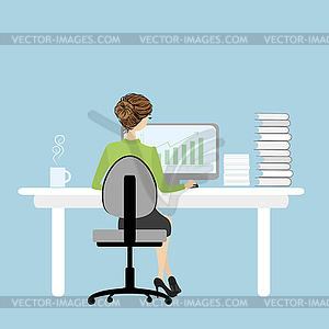 Business Woman or office worker working on computer - vector image