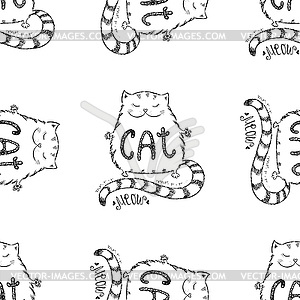 Cute cat seamless pattern, funny - vector clipart