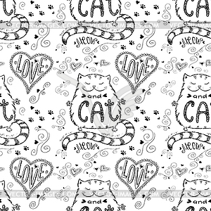 Love ans cat seamless pattern, lettering bac - vector image