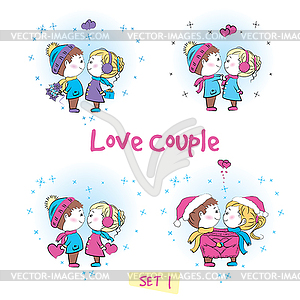 Set Love couple, cute boy and girl together - color vector clipart