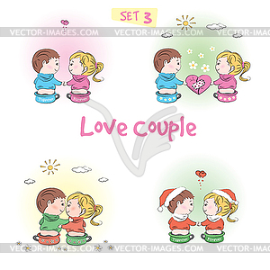 Set Love couple, cute boy and girl together - vector image