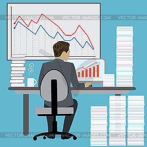 Business Man Sitting Desk - vector clip art