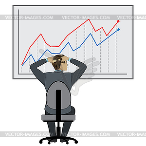 Businessman relaxing in his chair with growing graph - vector clip art