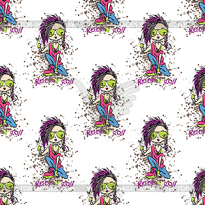 Stylish rock girl seamless pattern - vector clip art