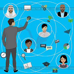 Businessman in suit back view hand draws - vector image