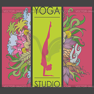 Cards for Woman yoga studio with floral ornament - royalty-free vector clipart