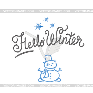 Привет, зима. Счастливый снеговик - векторное изображение