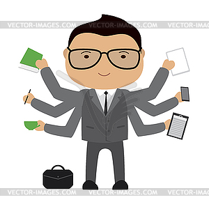 Business woman or office worker sitting at computer - vector clipart