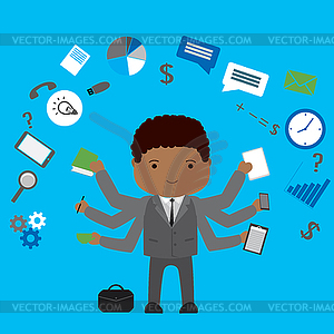 Multitasking Businessman or office worker - vector clip art
