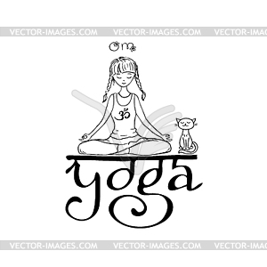 Girl in lotus yoga pose. Doodle  - vector clipart