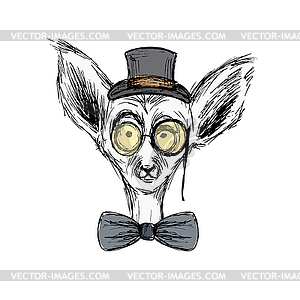 Fashion Portrait of lemur Hipster with old - vector image