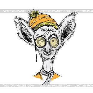 Fashion Portrait of lemur Hipster with old - vector clipart