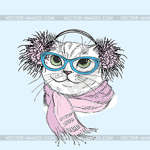 Cat in scarf and glasses - vector image