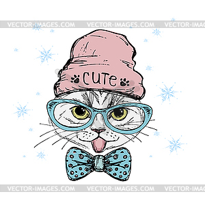 Fashion Portrait of Hipster Cat in Big Glasses and - vector EPS clipart