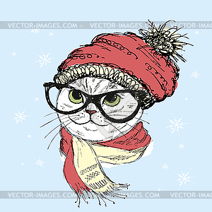 Fashion Portrait of Hipster Cat in Big Glasses and - vector clipart