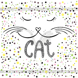Cute cat, T-shirt design or greeting card - vector image