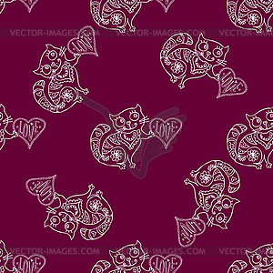 Seamless pattern Cute cat with love heart - vector clipart