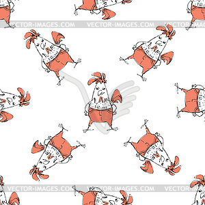 Funny Rooster seamless pattern - vector image