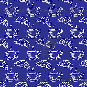 Seamless pattern cup of coffee and croissant - vector image