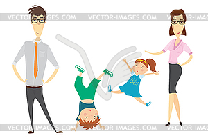 Cartoon family - mother, father, daughter and son - vector image