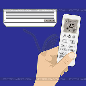 Remote control of air conditioner in hand and - vector clip art