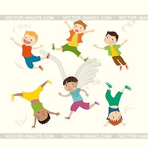 Boy mascot in 6 action poses - vector clipart