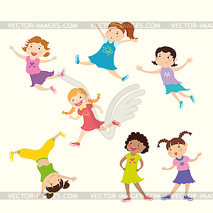 Set of cute cartoon girl,different action poses - vector image